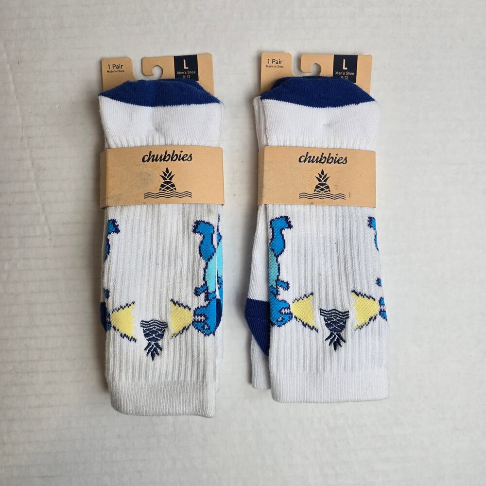 Chubbies Mens Size L/8-12 All Day Sock The Roaring Dinos 2pk Crew Socks NEW
